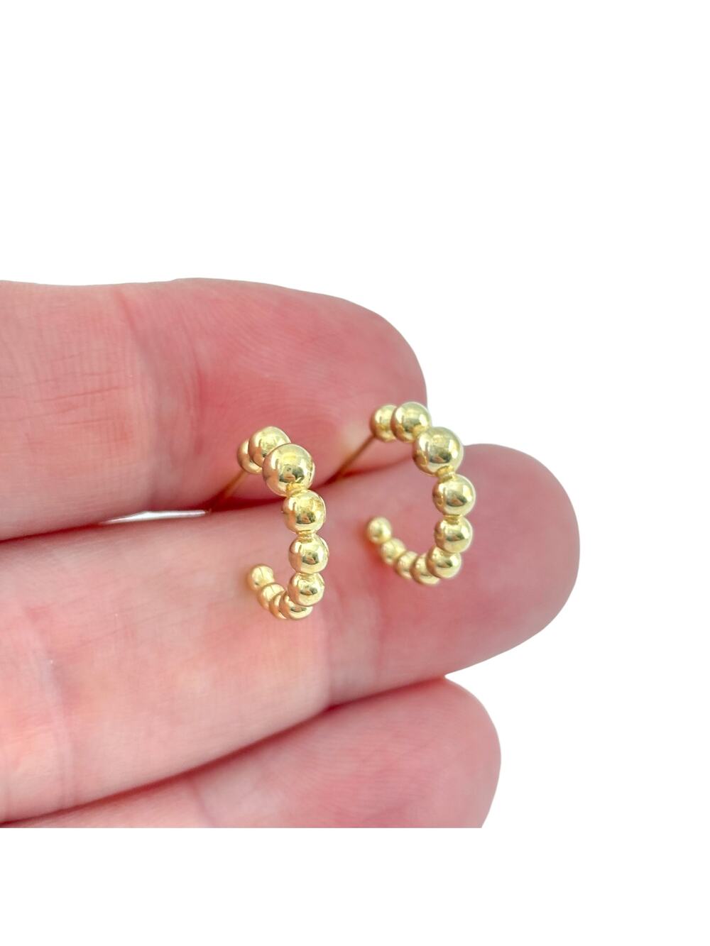 Vintage Gold-Tone Sterling Silver 925 Beaded Hoop Earrings